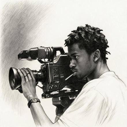 Illustration: Dahkil operating a film camera